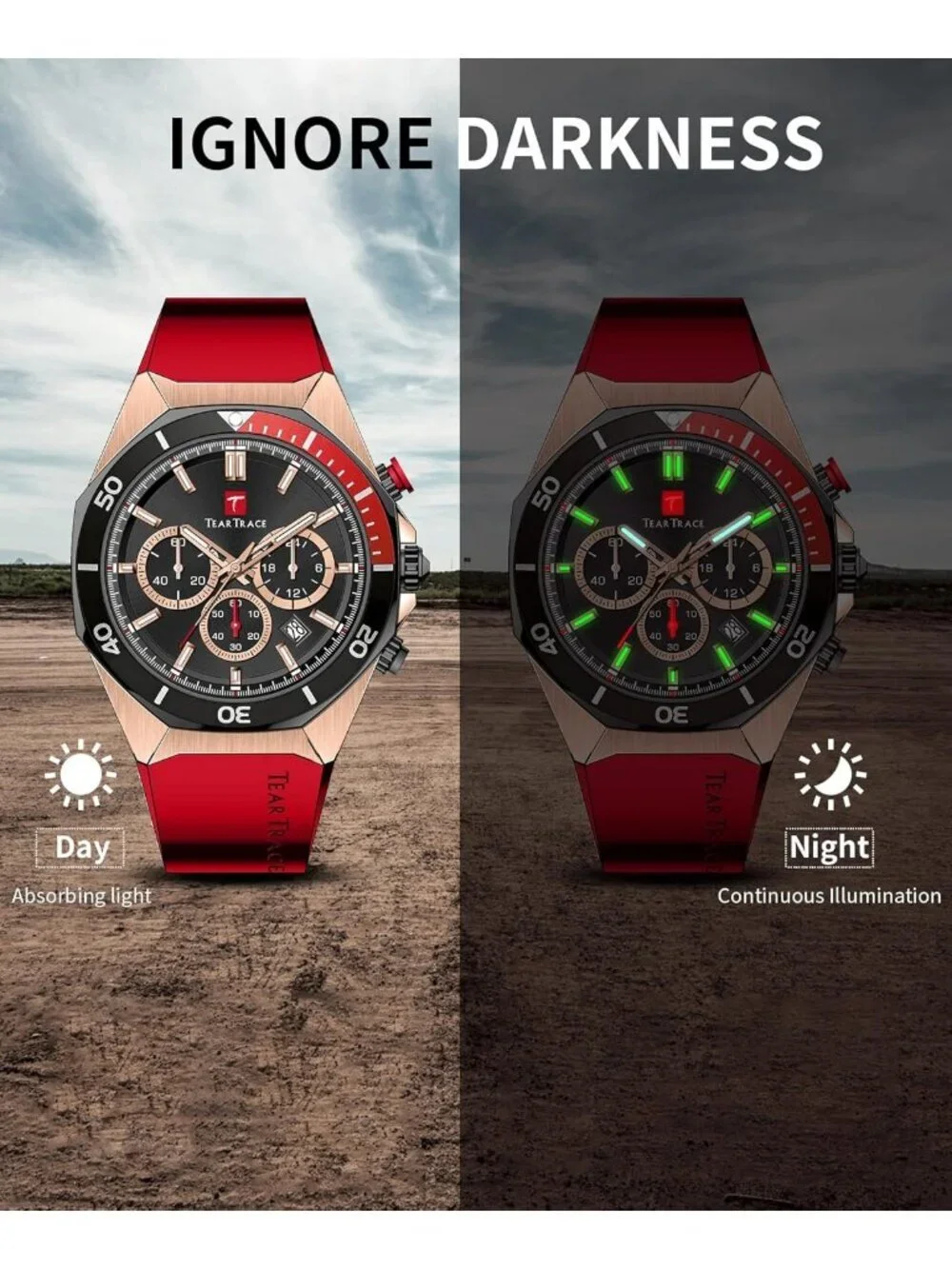 Men's Red Analog Quartz Silicone Strap Chronograph Waterproof Luxury Wrist Watch